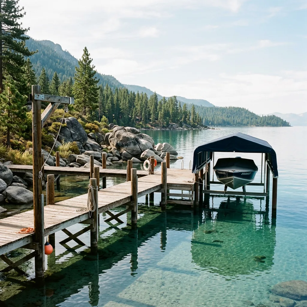 Boat kept at a clear Lake Tahoe dock