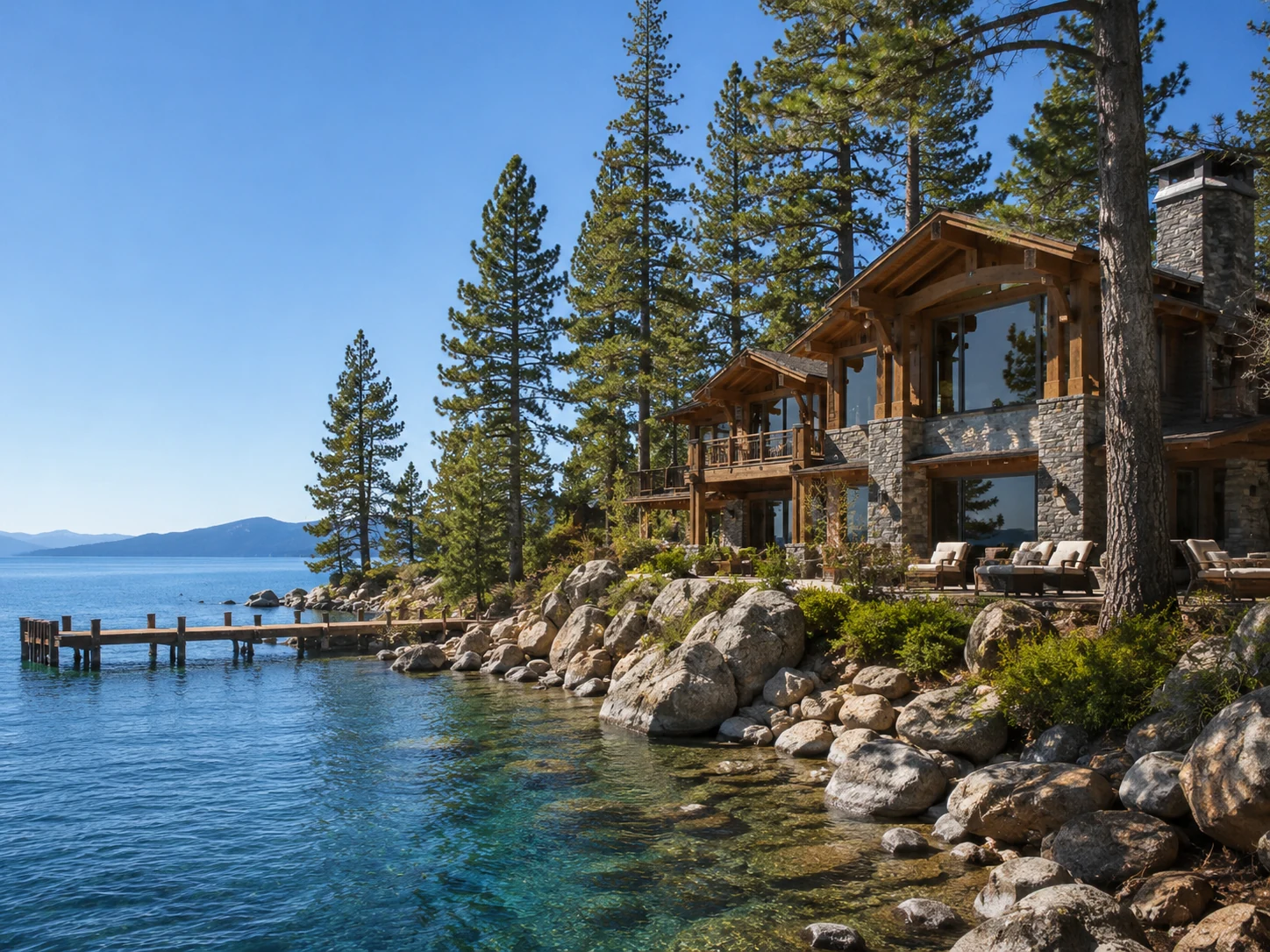 Rustic Tahoe home in fall among pines