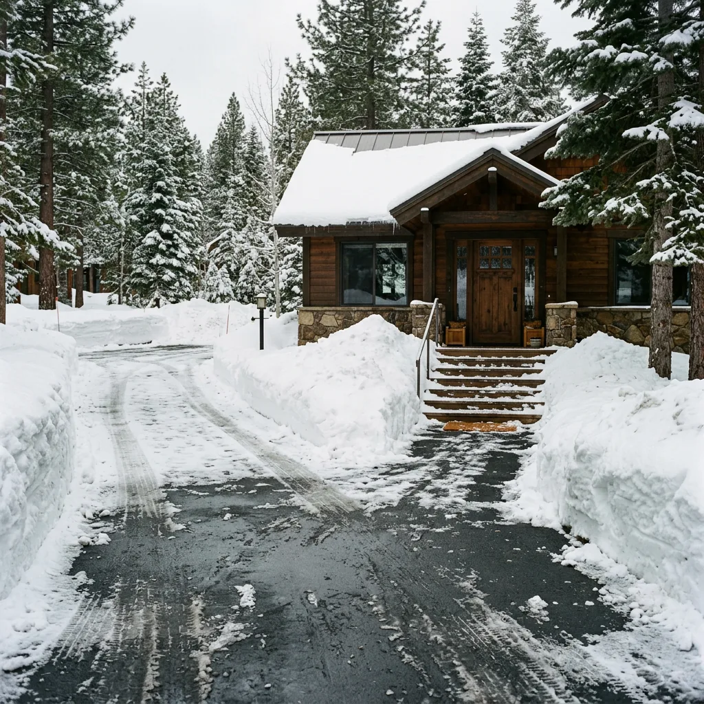 Tahoe residence with snow-cleared driveway and entry